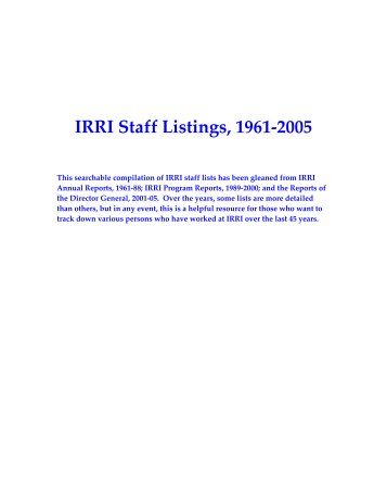 IRRI Staff Listings, 1961-2005 - cgiar