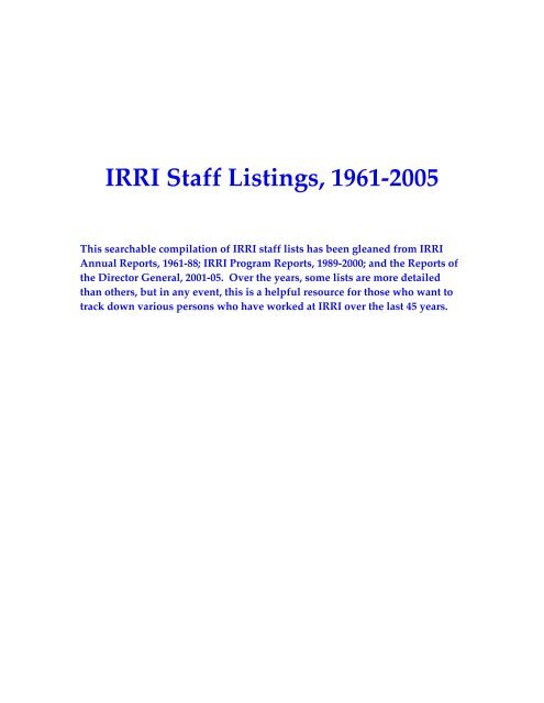 Irri Staff Listings 1961 05 Cgiar