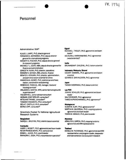 IRRI Staff Listings, 1961-2005 - cgiar