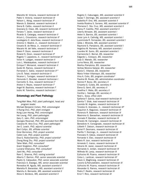 IRRI Staff Listings, 1961-2005 - cgiar