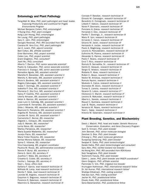 IRRI Staff Listings, 1961-2005 - cgiar