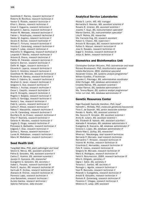 IRRI Staff Listings, 1961-2005 - cgiar