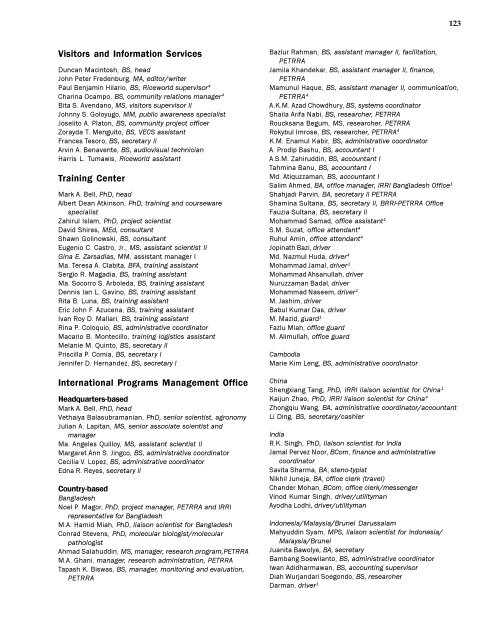 IRRI Staff Listings, 1961-2005 - cgiar