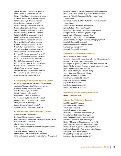 IRRI Staff Listings, 1961-2005 - cgiar