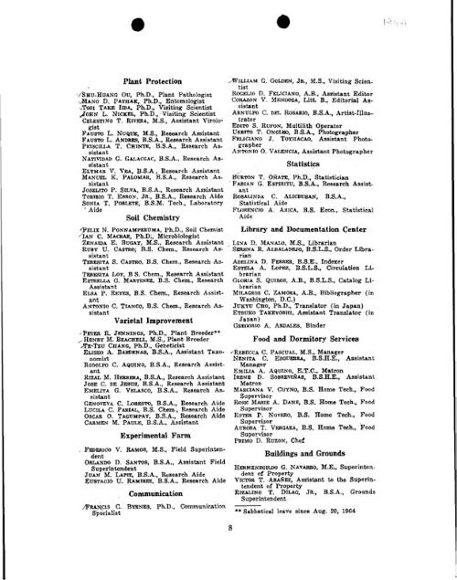 IRRI Staff Listings, 1961-2005 - cgiar