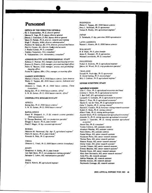 IRRI Staff Listings, 1961-2005 - cgiar