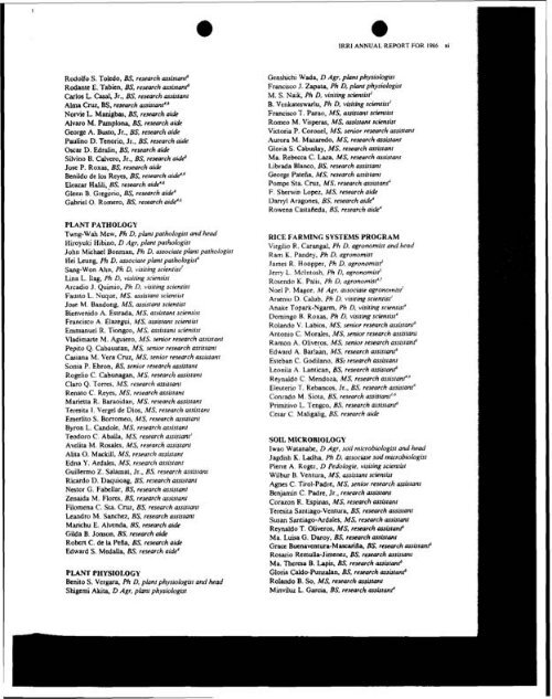 IRRI Staff Listings, 1961-2005 - cgiar