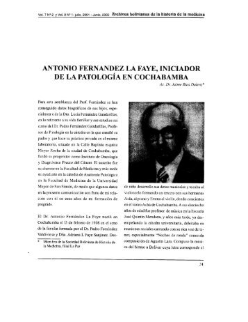 antonio fernandez la faye, iniciador de la patología en cochabamba