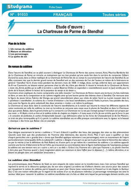 Etude d'œuvre : La Chartreuse de Parme de Stendhal - Smeno