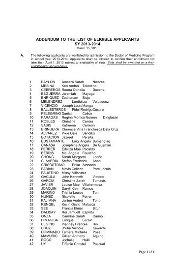 addendum to the list of eligible applicants sy 2013-2014 - St. Luke's ...