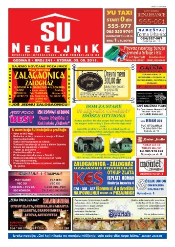 U ovom broju SU Nedeljnik-a pročitajte - Su Nedeljnik, mali oglasi ...