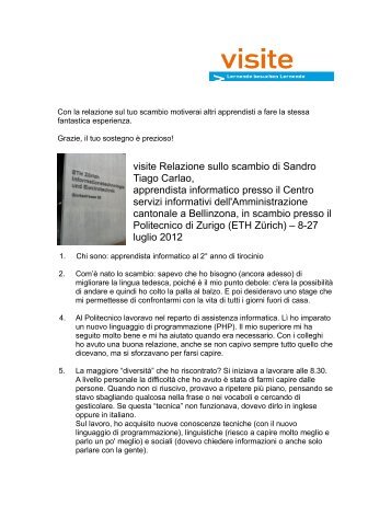 visite Relazione sullo scambio di Sandro Tiago Carlao, apprendista ...