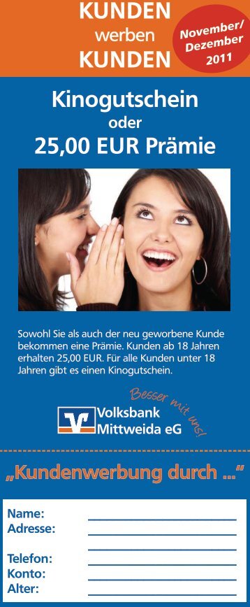 KUNDEN KUNDEN Kinogutschein 25,00 EUR Prämie - Volksbank Mittweida eG