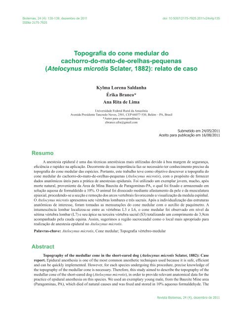 (Atelocynus microtis Sclater, 1882): relato de caso - Biotemas