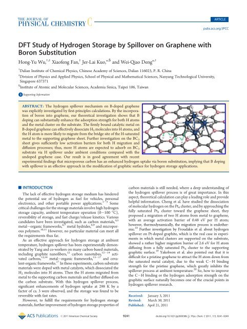DFT Study of Hydrogen Storage by Spillover on Graphene with ...