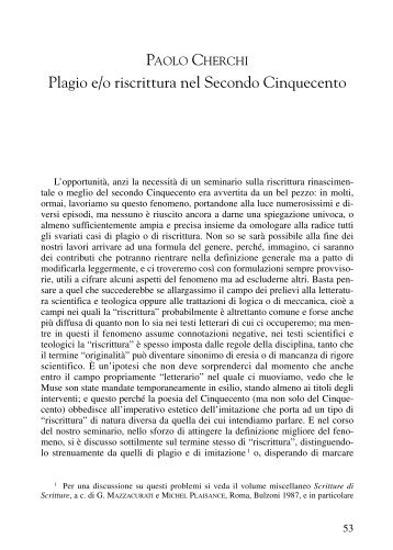 Plagio e/o riscrittura nel Secondo Cinquecento