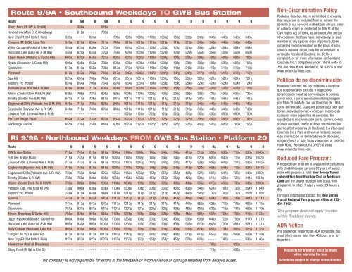 Route 9/9A • Southbound Weekdays TO GWB Bus ... - Coach USA