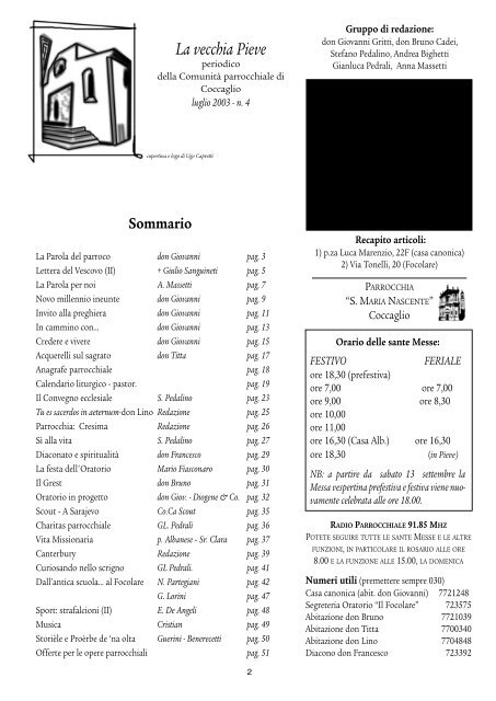 Periodico della Comunità Parrocchiale di Coccaglio - Anno 2003, n° 4