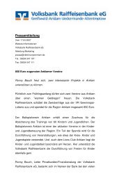 850 Euro zugunsten Anklamer Vereine - Volksbank Raiffeisenbank eG