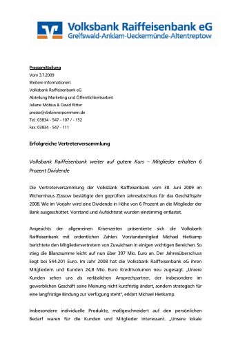 Erfolgreiche Vertreterversammlung - Volksbank Raiffeisenbank eG