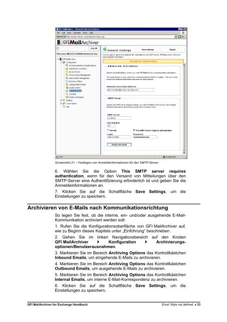 GFI MailArchiver for Exchange Handbuch