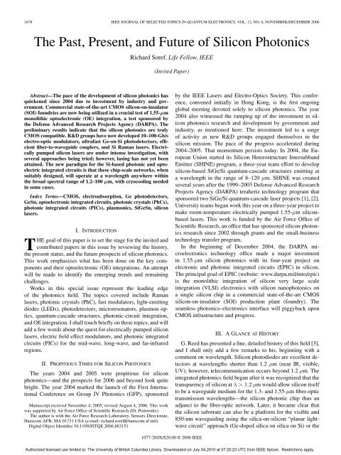 The Past, Present, and Future of Silicon Photonics - MiNa ...