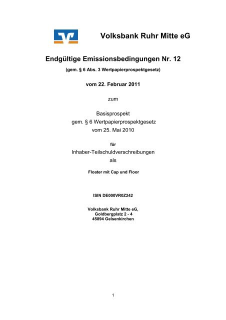Emissionsbedingungen IHS - VR0Z24 (PDF-Datei) - Volksbank Ruhr ...