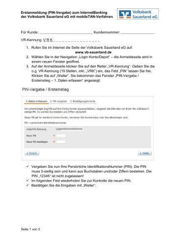 Erstanmeldung / PIN-Vergabe im InternetBanking mit mobileTAN ...