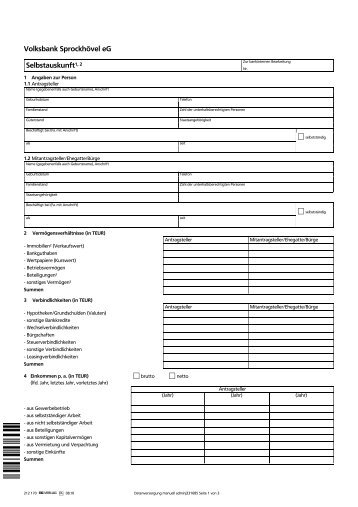 Selbstauskunft (PDF) - Volksbank Sprockhövel eG