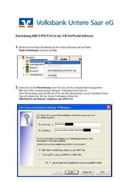 Einrichtung HBCI PIN/TAN in der VR-NetWorld Software - Volksbank ...