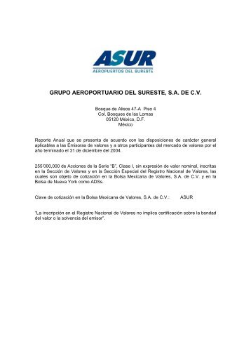 GRUPO AEROPORTUARIO DEL SURESTE, S.A. DE C.V. - Asur