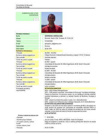 Lector Dr. Georgescu Sergiu-Emil - Facultatea de Biologie