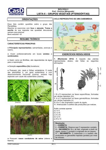 Lista 6 - Grupos Vegetais (Pteridófitas).pdf - CASD Vestibulares