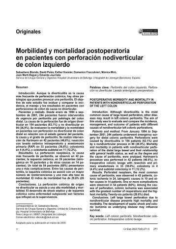 Morbilidad y mortalidad postoperatoria en pacientes con perforación ...