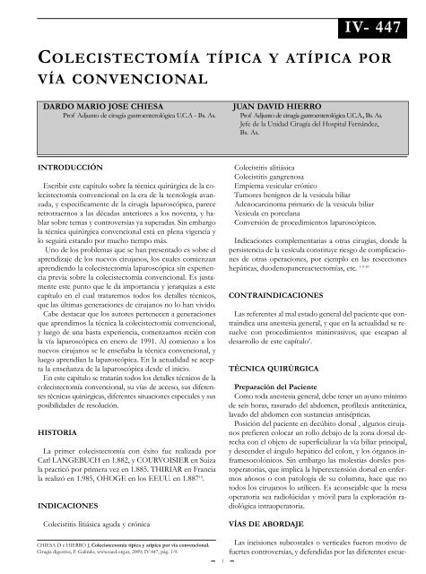 Colecistectomía típica y atípica por vía convencional. - Sacd.org.ar