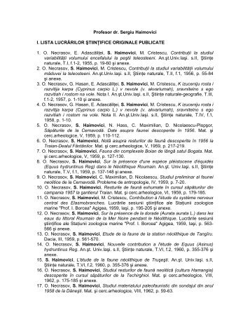 LISTA LUCRĂRILOR ŞTIINŢIFICE ORIGINALE PUBLICATE - cIMeC