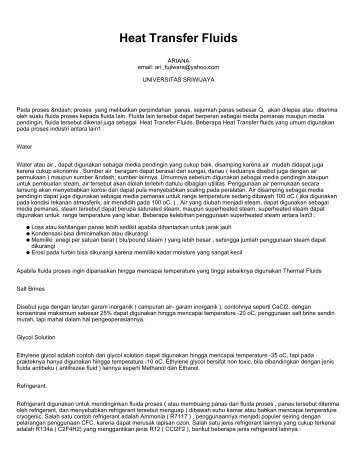 Heat Transfer Fluids - Universitas Sriwijaya