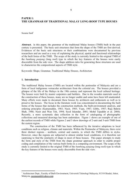 9 Paper 1 The Grammar Of Traditional Malay Long Roof Type Houses