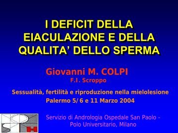 I DEFICIT DELLA EIACULAZIONE