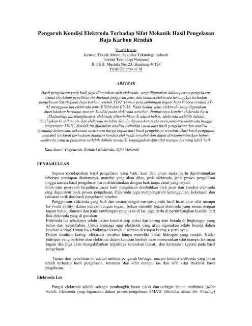 Pengaruh Kondisi Elektroda Terhadap Sifat Mekanik Hasil ... - Itenas
