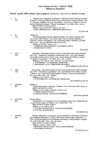 aprilie 2008. Ştiinţe reale şi aplicate - Biblioteca Ştiinţifică a ...