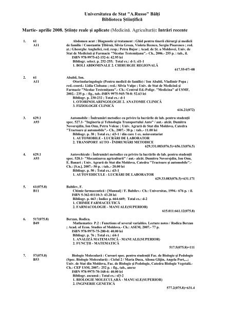 aprilie 2008. Ştiinţe reale şi aplicate - Biblioteca Ştiinţifică a ...