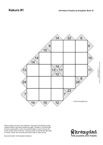 5x5 Kakuro Puzzles by KrazyDad, Book 79