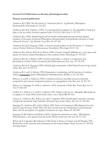 Seaweed Unit Publications on diversity (chronological order ...