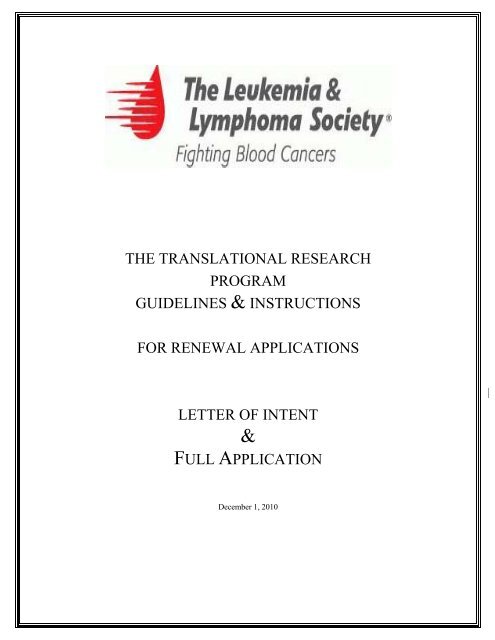 the translational research program guidelines & instructions for ...