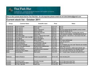 Current stock list - October 2011 - The Fish Hut