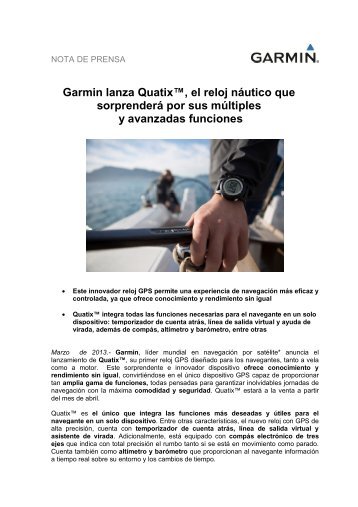 Garmin lanza Quatix™, el reloj náutico que sorprenderá por sus ...