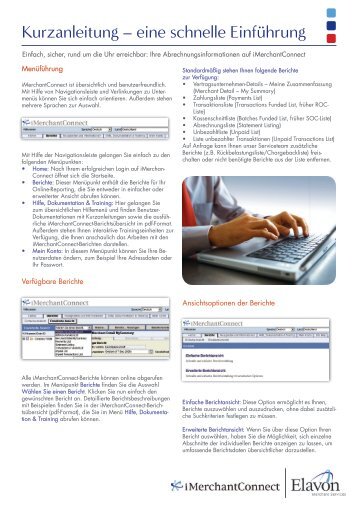 Kurzanleitung – eine schnelle Einführung - Elavon