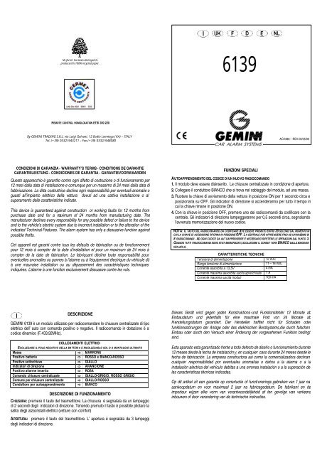 FUNZIONI SPECIALI 1.Il modulo deve essere disinserito. Le ...