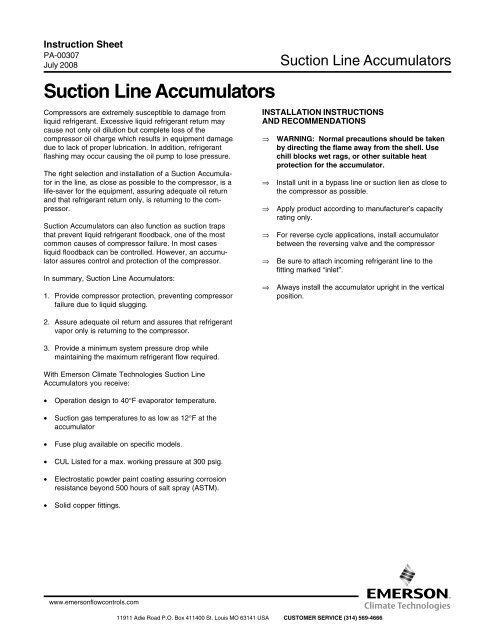 Suction Line Accumulators - Emerson Climate Technologies